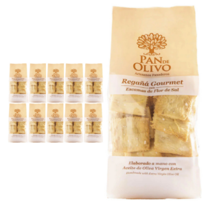 Regañá gourmet con escamas de flor de sal PAN DE OLIVO 200gr.Caja 10uds.